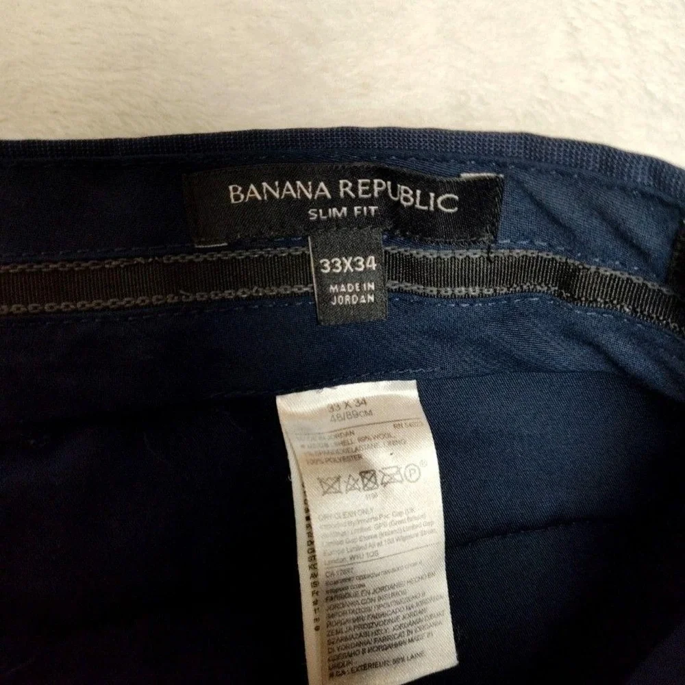 Banana Republic Pants Mens 33x34 Blue Slim Flat Front Dress Marzotto Wool Suit